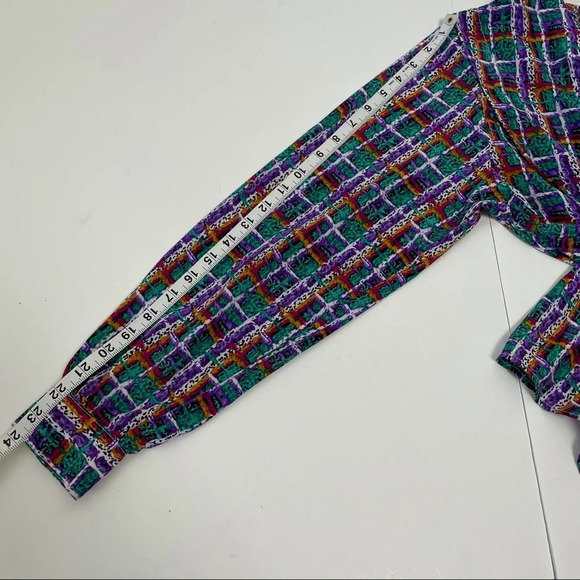 Vintage Notations Abstract Geometric Print Plaid Blouse Size 10 Maximalist 90's - Picture 8 of 10